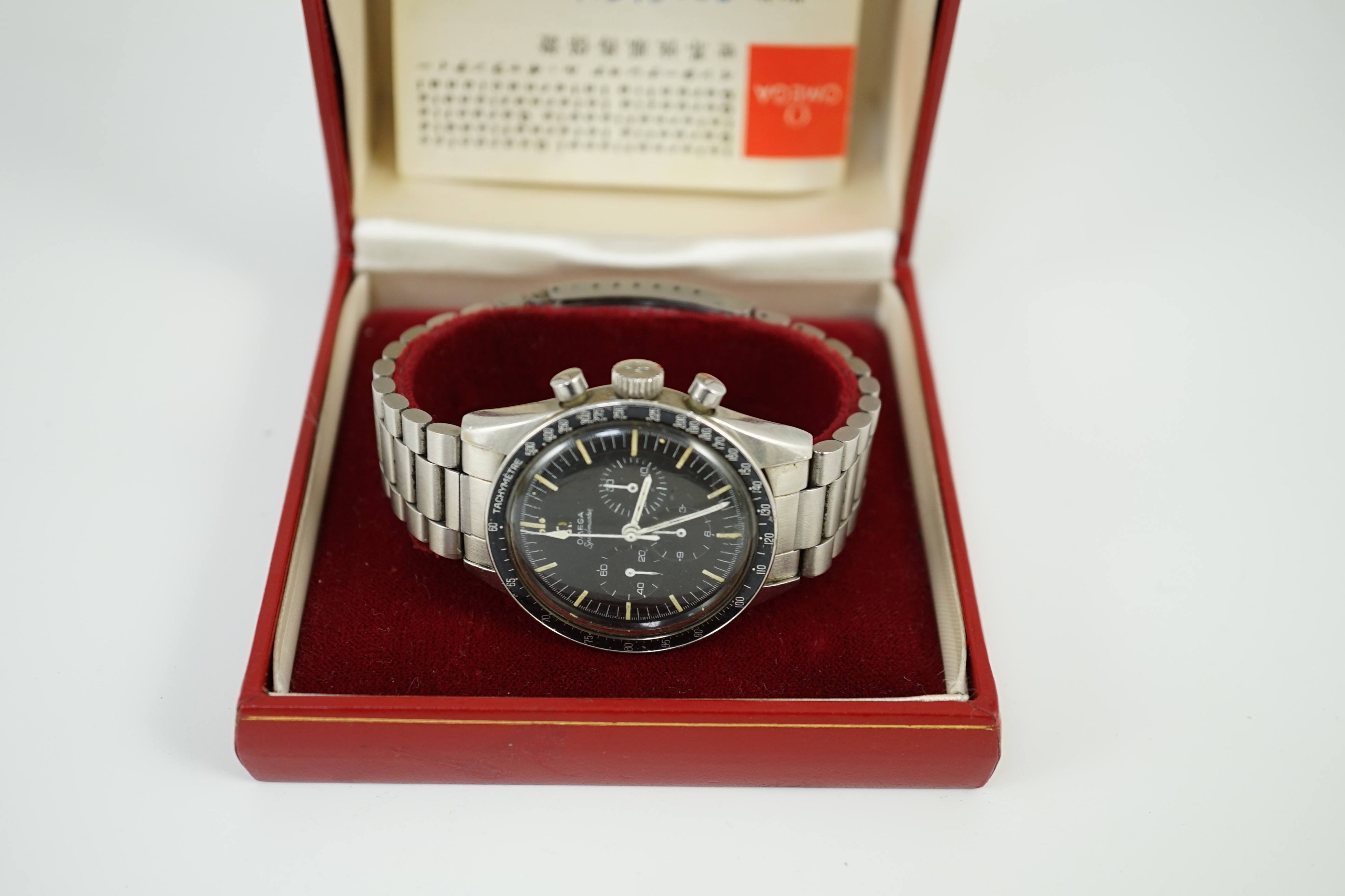 A gentleman's rare mid 1960's stainless steel Omega Speedmaster 'Ed White' manual wind chronograph wrist watch